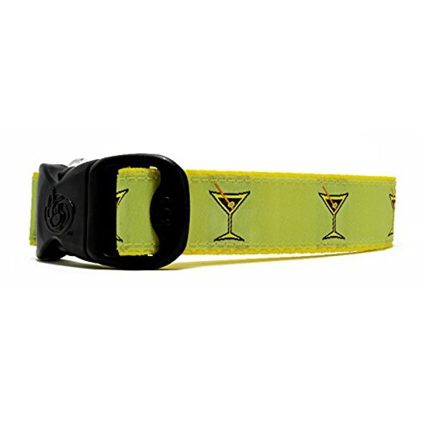 3 Dirty Dawgz Adjustable 1" Alcohol Retro Hip Martini Dog Collars for Medium Large and X-Large Dogs (Medium 14"- 22" Neck, Celery Green)