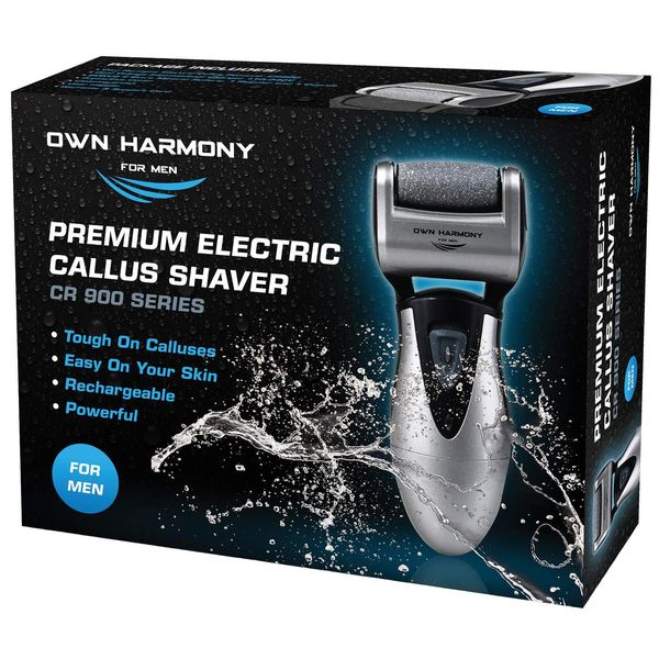 Electric Callus Remover: Rechargeable Electronic Foot File CR900 by Own Harmony (Powerful) Best Pedicure Tools w 3 Rollers Professional Pedi Feet Care Sander for Cracked Heels and Hard Skin (for Men)