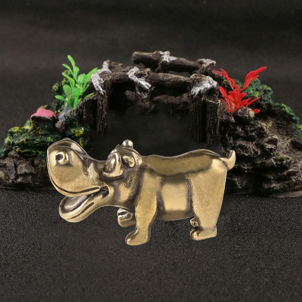 Brass Hippo Statue Gift Collectible Cute Tea Pet for Tabletop Office Bedroom