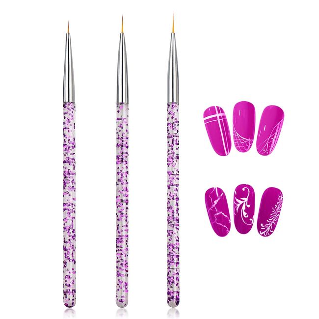 Qufiiry 3 Pcs Nail Art Liner Brushes, Miniature Fine Detail Paint Brush Set, Detailer Brush Dotting Tool for DIY Nail Art Salon and Home Use