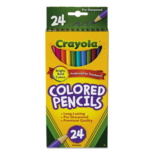 Crayola Products - Crayola - Pencils Long Cannon Woodcase Color, 3.3mm, 24 Assorted Colors / Set - Sold as 1 Set - Presharpened Points. - Bright colors and smooth Laydown. - Made from reforested wood.