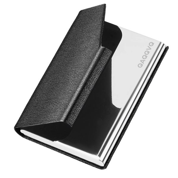 QAQQVQ Business Card Holder, Card Case, Easy to Access, Stainless Steel, 25 Pieces That Won't Break Business Cards, Thin, PU Leather, Magnetic, 1 Second Opening, Includes Cosmetic Box, Business,