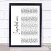 Fingerprint Designs Imperfections White Script Song Lyric Print
