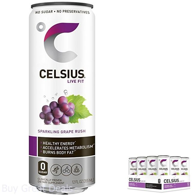 Celsius Sparkling Grape Rush 12 Ounce Pack Of 12 Healthy Energy Drink Travel New