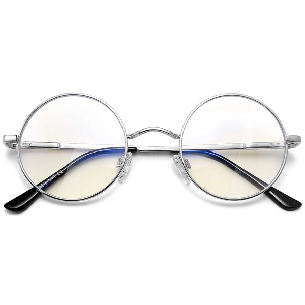 Joopin Blaulichtfilter Brille Damen Runde Herren PC Computerbrille Blaufilter Gaming Brille Bluelight Filter mit Metallrahmen (Silber)