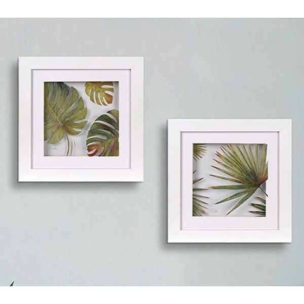 2 Haven Home Decor Tropical Palm Leaves 9.5" x 9.5" Frame Behind Glass Wall Art