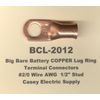 2 Big Bare Battery COPPER Ring Lug Terminal Connectors #2/0 Wire Gauge 1/2" Stud
