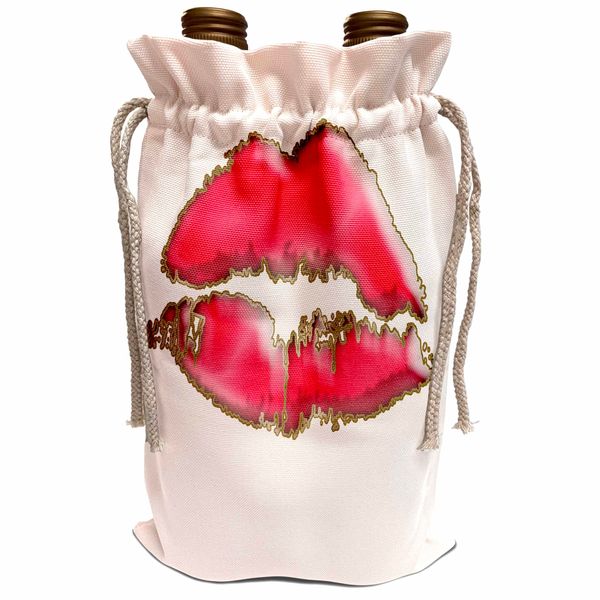 Wine Bag - Pink Gel Effect Lips With A Gold Effect Outline Lips