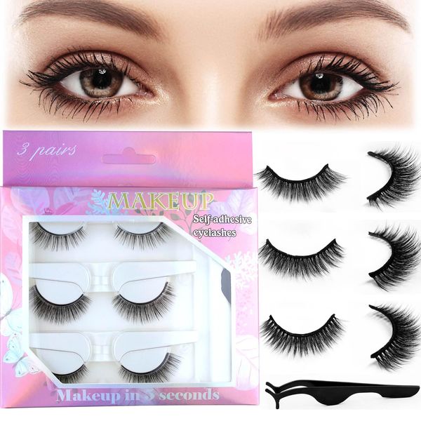 6 Pcs Self Adhesive Eyelashes, Reusable Self Adhesive Eyelashes, No Glue Eyelashes, Reusable Adhesive Eyelashes Natural Look