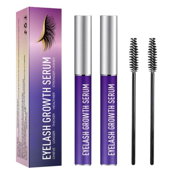 2PCS Eyelash Growth Serum,Lash Growth Serum,Eyelash Serum for Growth and Thickness,Rapid Lash Eyelash Growth Serum Comes with 2 Brushes,Mild Ingredients,Easy to Create Thick and Long Eyelashes