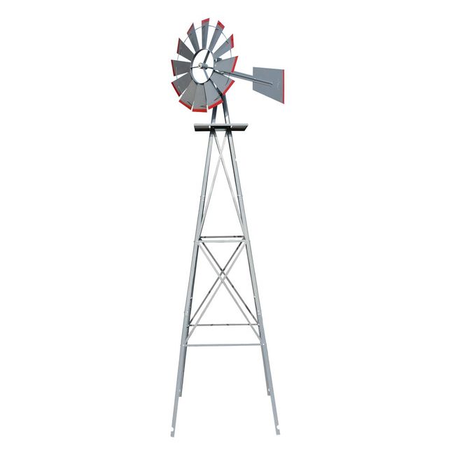 VINGLI 8FT Ornamental Windmill Backyard Garden Decoration Weather Vane, Heavy Duty Metal Wind Mill w/ 4 Legs Design, Grey