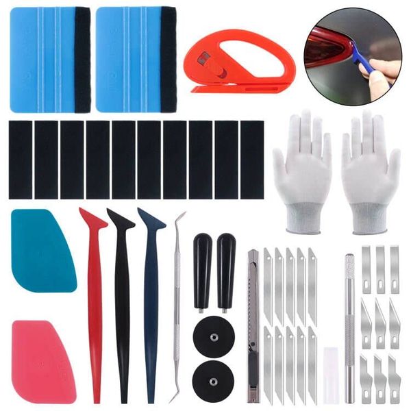 Keadic 47Pcs Car Vinyl Wrap Tool Kits, Felt Squeegees with Spare Fabric Felts, Vinyl Graphic Magnet Holders, Gloves, Zippy Vinyl Cutter, Utility Knife and Blades, Micro Squeegees and Storage Box