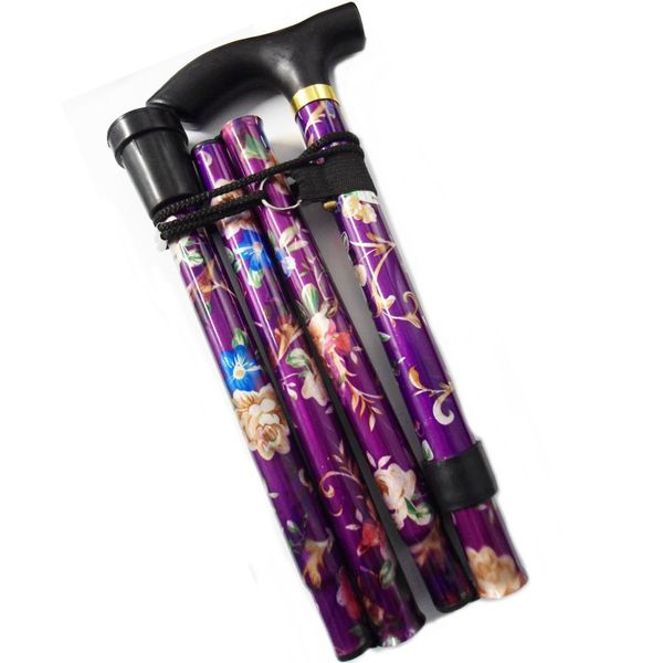 World Smallest Folding Walking Stick - Purple Floral