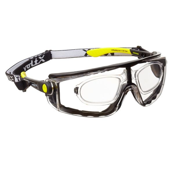 voltX 'QUAD' 4 in 1, FULL LENS Reading insert Safety Glasses (+2.0 Dioptre, CLEAR LENS), with foam insert, removable headstrap, CE EN166f certified