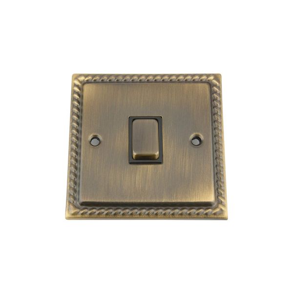 Antique Brass Georgian Intermediate Switch 1 Gang Black Insert Metal Rocker Switch