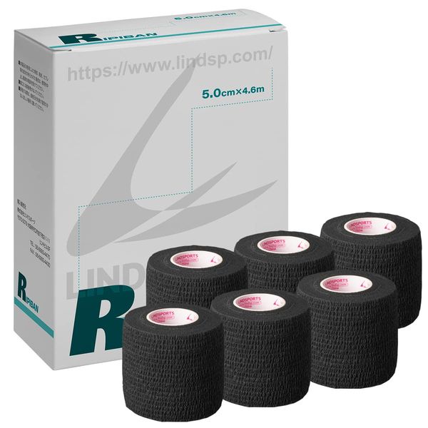 LINDSPORTS Lipivan Light Type Self-Adhesive Tape [Black] 2.0 inches (50 mm) x 1.8 ft (4.6 m), 6 Packs