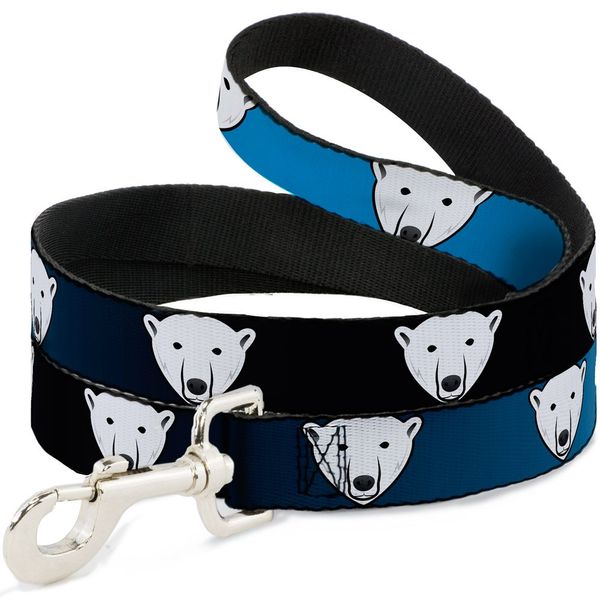 Dog Leash Polar Bear Repeat Black Blue Fade 4 Feet Long 0.5 Inch Wide