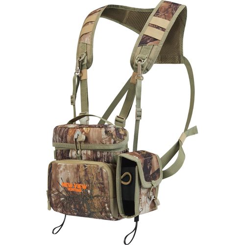NEW VIEW Bino Packs for Hunting - Binocular Straps Harness Chest Pack with Detachable Rangefinder Pouch, Adjustable Camo Binos Harness & Rain Cover - Ideal for Bow Hunter- Large