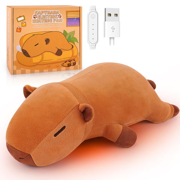 Capybara Plush Heat Pad Electric Heat Pad Electric Heating Pad USB Powered Portable Menstrual Heating Pad for Period Pain Relief Neck Shoulder Back Animal Shaped Stuffed Heated Pads Gift for Unisex
