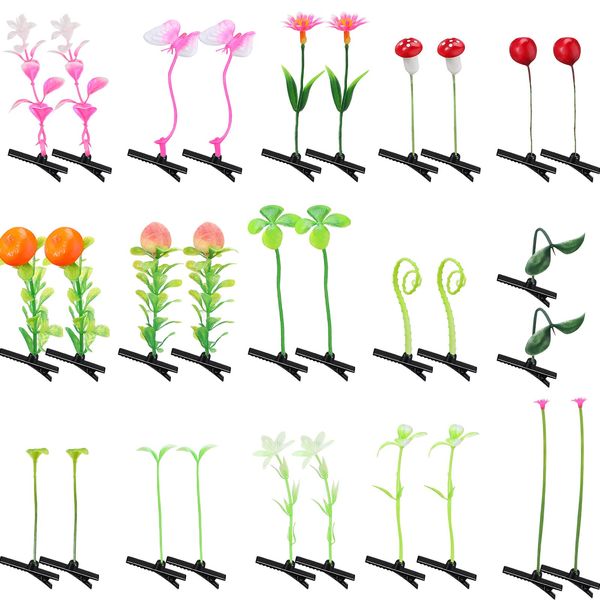 30 Pcs Bean Sprout Hair Clips Mixed Style Plant Hairpins Flower Plant Hair Clip Little Grass Barrette Butterfly Headwear Hair Accessories for Women Girl School Home Party Christmas (Plant Style)