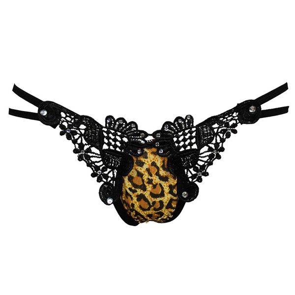 White Fang TT64 Women's Thong Panties, String Panties, Leopard Print, Underwear, Butterfly, Sexy, (02: Brown)