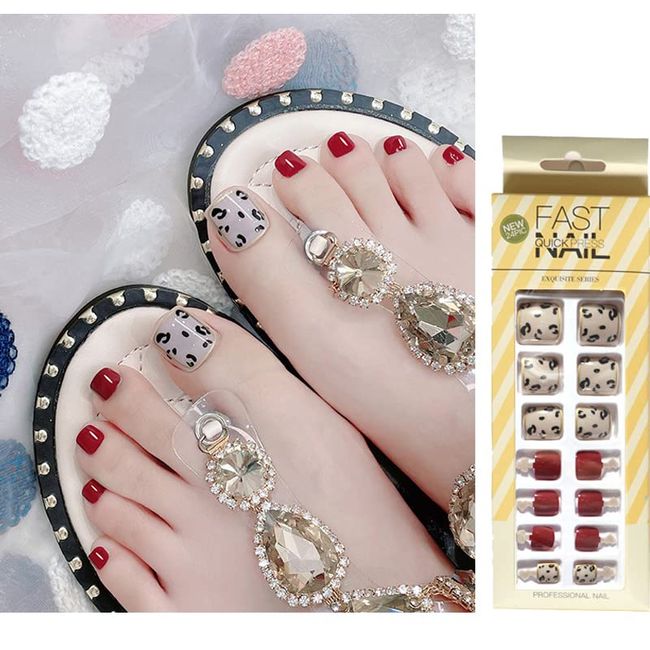 Turkalla Nail Tips, For Feet, Pack of 24, 12 Different Sizes, 3D Feel, Diamond Decoration, Luxury Easy to Apply, Reusable, False Nails, Gel Nails, Nail Stickers, Feet, Nail Art, Nail Parts, Stylish, Popular Design, Beginners, Coming-of-Age Ceremonies, Wed