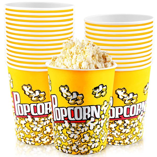 WYOMER 25 Pack 32oz Paper Popcorn Boxes Popcorn Containers Popcorn Buckets Disposable Pop Corn Tubs for Party and Movie