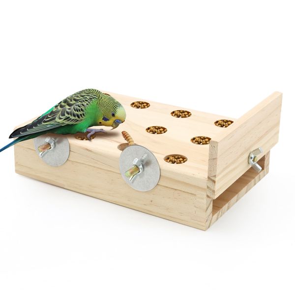 Bird Foraging Toys, Wooden Platform Feeder Training Foraging Snack Mealworm Nuts Parrot Chewing Toy for Budgie Parakeet Cockatiel Conure African Grey,Bird Perches for Cage