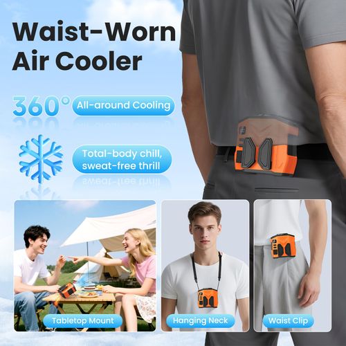 Portable Personal Waist Fan Rechargeable, 10000mAh 5 Speeds 13500RPM Strong Airflow, LED Light & 30H Runtime, Hands-Free Shirt/Belt/Neck Clip on Fan for Camping, Work, Outdoor, Travel