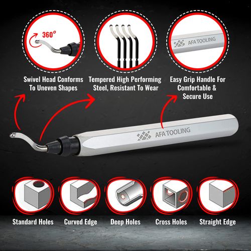 AFA Tooling - Deburring Tool with 16 High Speed Steel Swivel Blades - Works on Metal, Resin, PVC Pipes, Copper, Plastic and 3D Printed Edges - Plumbing & 3D Printing Burr Removal Reamer Tool