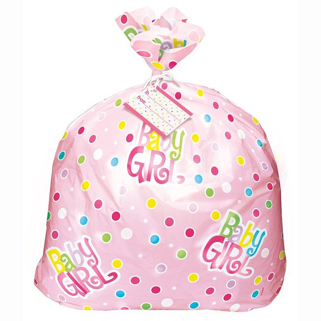 Baby Girl Polka Dot Plastic Gift Bag - 44" x 36", Pink, 1 Pc