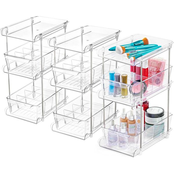 3 Tier Clear Under Bathroom Sink Organizer Pull Out Drawer | Transparent