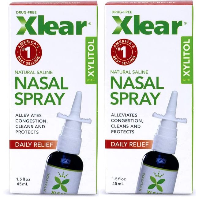 XLEAR Natural Saline Nasal Spray Fast Relief 1.5 oz 2 PACK