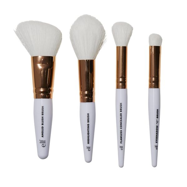 e.l.f. Rose Gold Travel Brush Kit, 4-teiliges Rose Gold Makeup Brush Travel Kit, Pinselköpfe In Originalgröße, Vegan & Tierversuchsfrei