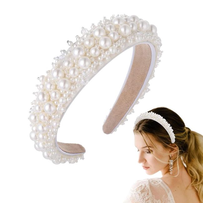 Perlen Haarreif Braut Mädchen, Weiß Faux Perle Haarreifen Damen Breit, Hochzeit Braut Perlen Stirnbänder, Elegante Weiße Perlen Haarreifen, Hochzeit Haarschmuck Weißer Bride Haarreif