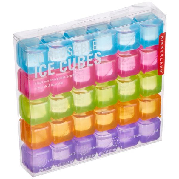 Kikkerland Reusable Ice Cubes, Set of 30, Blue/Pink/Green/Orange/Purple, 16.3 x 2.8 x 13.8 cm