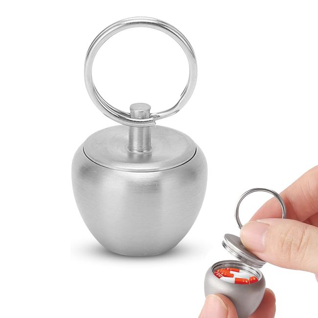 Stainless Steel Mini Pill Case,Pill Box Keyring, Apple Shape Portable Medicine Container, Waterproof Keychain Pill Holder for Outdoors Camping Traveling for Men Women