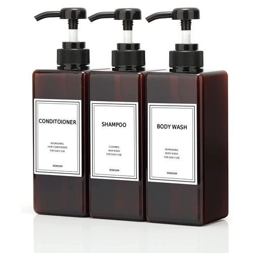 Shampoo and Conditioner Dispenser, Refillable Shampoo and Conditioner Bottles Set with Labels - Empty Shower Plastic Dispenser (21oz)
