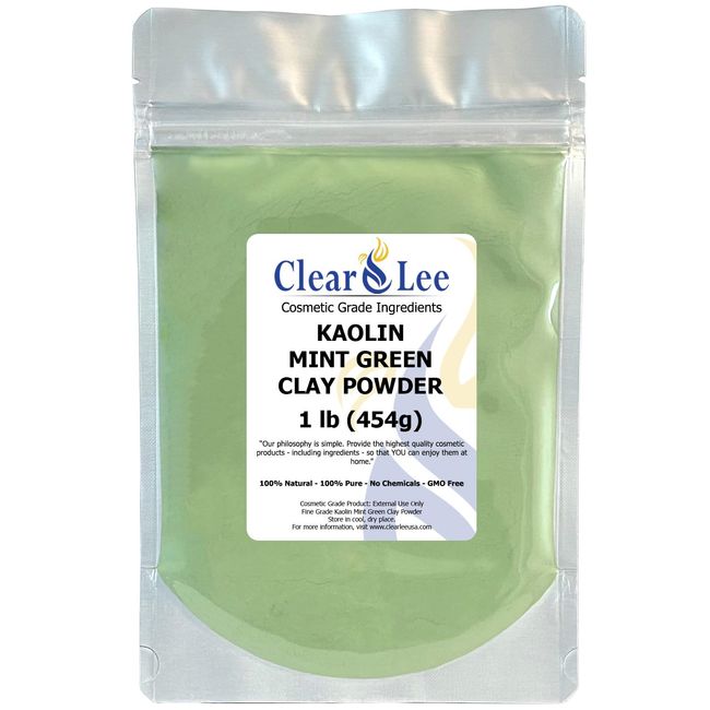 ClearLee Kaolin Mint Green Clay Cosmetic Grade Powder - 100% Pure Natural Powder - Great For Skin Detox, Rejuvenation, and More - Heal Damaged Skin - DIY Clay Face Mask (1 lb)