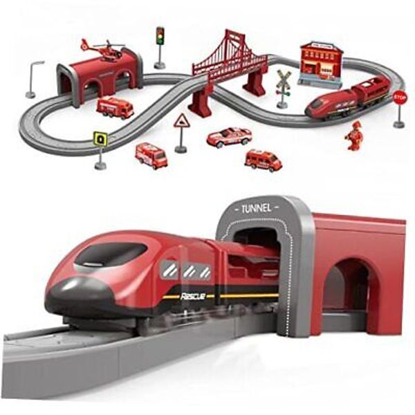 Train Sets for Boys 4-7, 66 Pcs Battery Operated Train Set 66pcs Fire Truck