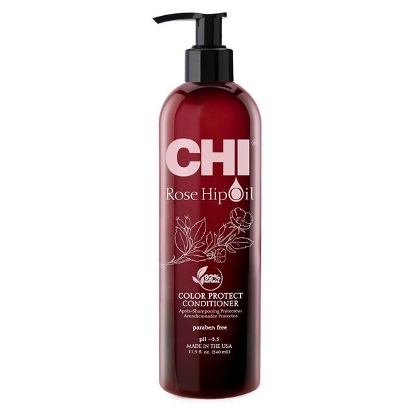 CHI Rosehip Oil Protecting Conditioner, Restores Moisture To Color-Treated Hair & Helps Retain Color, Sulfate, Paraben, & Cruelty-Free, 11.5 Oz