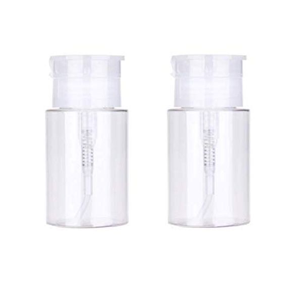 LASSUM 2 Pieces 3.5 oz (100ml) Plastic Pump Dispenser Empty Bottle,Push Down Nail Polish Remover Pumping Bottle Dispenser with Flip Top Cap