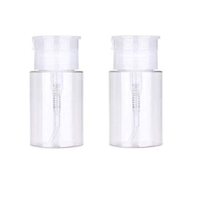 LASSUM 2 Pieces 3.5 oz (100ml) Plastic Pump Dispenser Empty Bottle,Push Down Nail Polish Remover Pumping Bottle Dispenser with Flip Top Cap