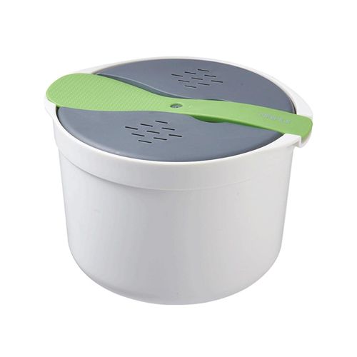 Microwave Rice Cooker, 2L Microwave Rice Steamer Pasta Cooker with Strainer, Non-stick Food Grade PP Rice Cookware Full Set with Lid Spatula for Meal Noodle Ramen(Green)