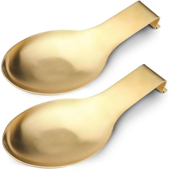 VanlonPro Stainless Steel Spoon Rest, Spatula Ladle Holder, Stainless Steel Utensil Spoon Rest Holder, Brushed Finish, Dishwasher Safe 9.8 x 3.7 Inch (Gold 2PCS)