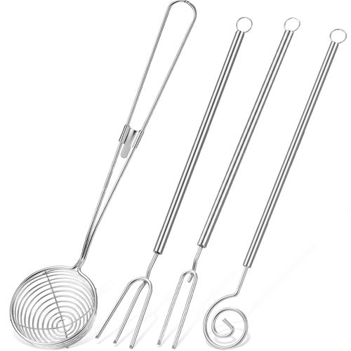 Patelai 4 Pieces Candy Dipping Chocolate Tools Set 3-prong Dipping Fork, Fondue Fork, Spear, Slotted Spoon for Handmade Chocolates, Pralines and Truffles