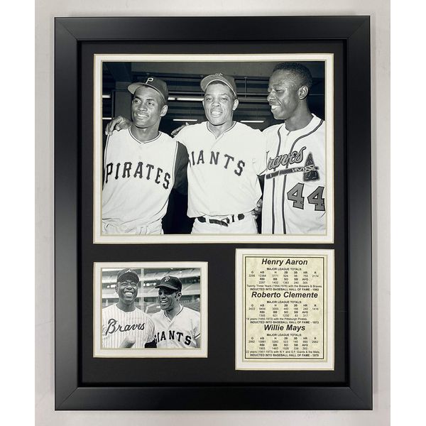 Legends Never Die Hank Aaron, Roberto Clemente and Willie Mays Framed Photo Collage, 11 by 14-Inch