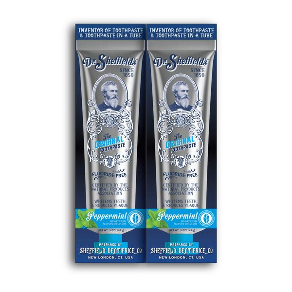 Dr. Sheffield’s Certified Natural Toothpaste (Peppermint) - Great Tasting, Fluoride Free Toothpaste/Freshen Your Breath, Whiten Your Teeth, Reduce Plaque (2-Pack)