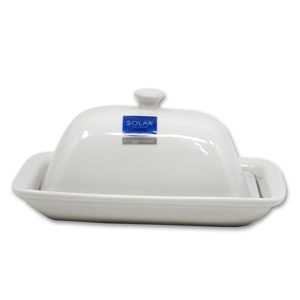 White Porcelain Butter Dish with Lid Traditional Fine Porcelain Butter Storage Serving Plate Pot Fridge Soft Butter Cheese Container Tray 19cm x 14cm x 8.5cm