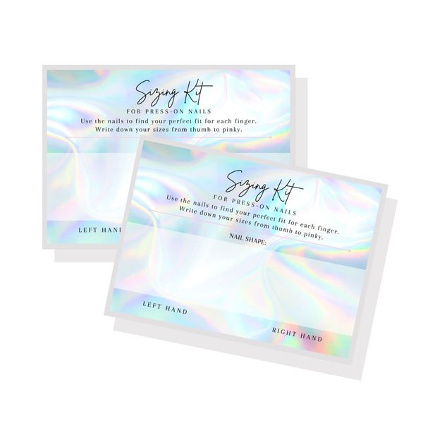 Press On Nail Sizing Card | 30 Pack | 5x7" inch Large Postcard |Press-On Nail Supplies | For DIY Press-On Nail Kit | Sizing Guide for Press-On Nails | Holographic Design